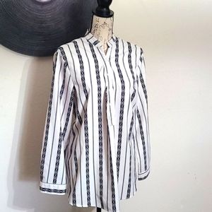 Boyfriend Striped Button Down Shirt Long Sleeve Half Button Oversized Top